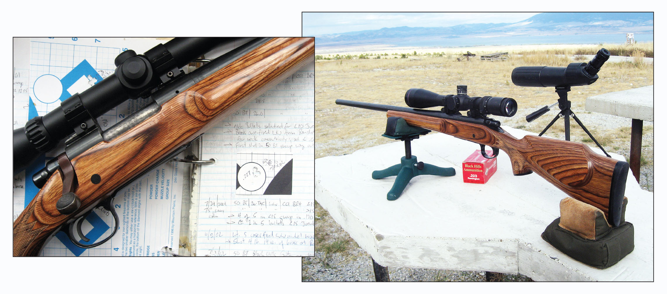 This .227-inch, 5-shot group was fired from the laminated 700 Varmint listed in the table. The group was smaller than average, but not much. With a scope, the rifle weighs 11.6 pounds.